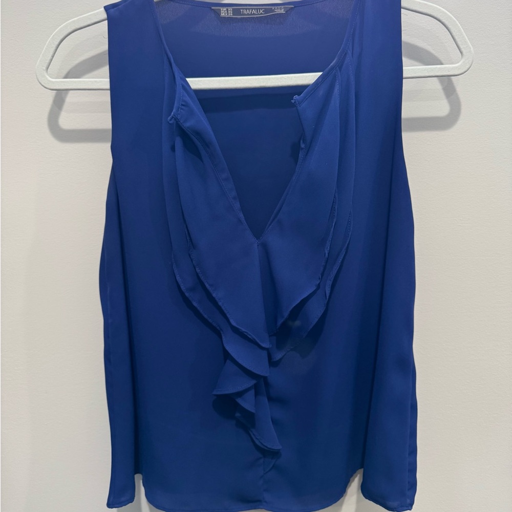Zara Ruffled Blue Sleeveless Blouse